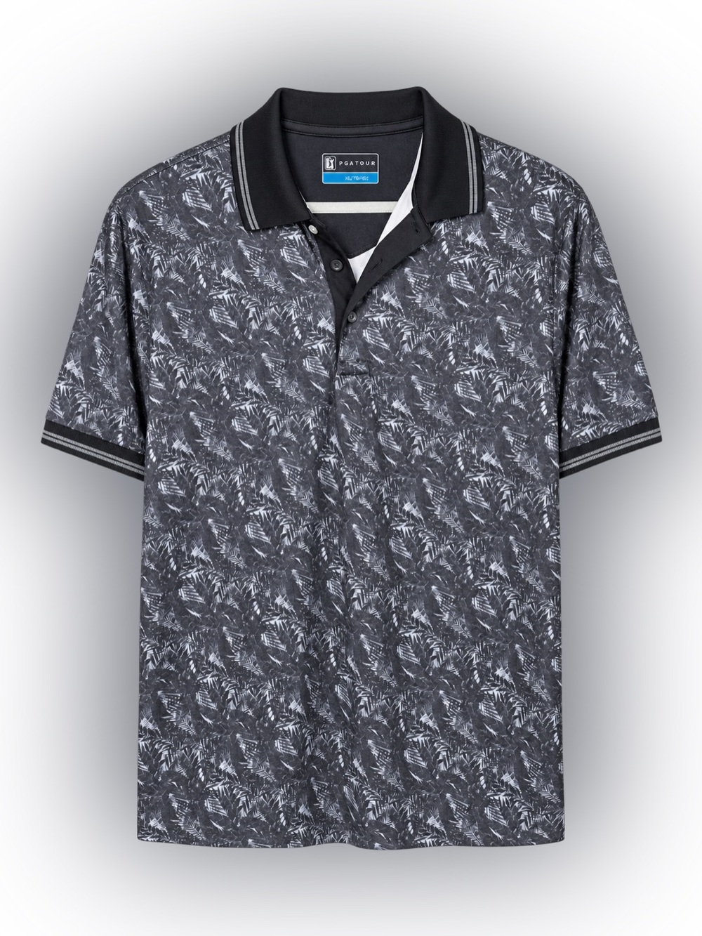 PGA TOUR Men’s Black & Gray Leaf Print Golf Polo Shirt Size XL